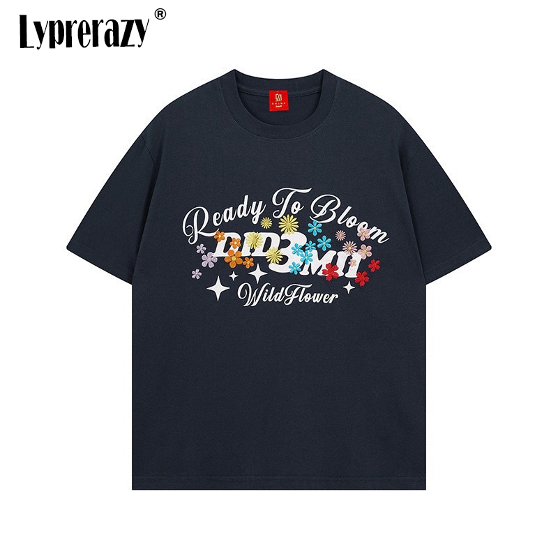 Streetwear Brand Flower - Lyprerazy-Camiseta de manga corta bordada para