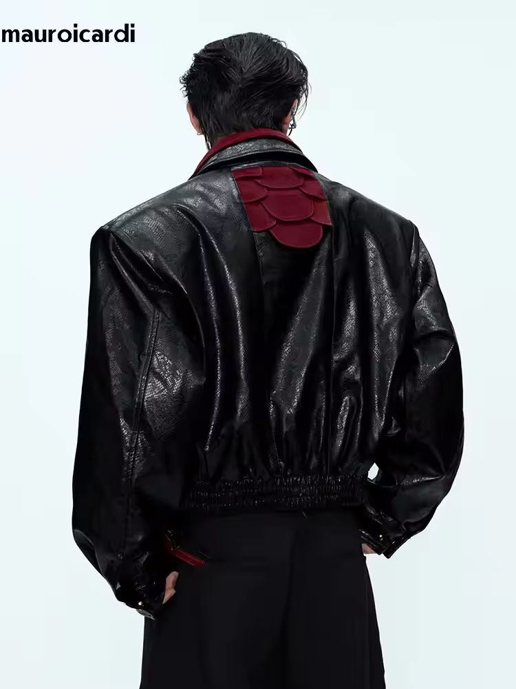 Streetwear Clothing Brands - Mauroicardi-Chaqueta corta de piel sintética con